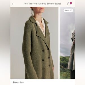 We The Free Stand Up Sweater Sage Jacket in Sage NWT